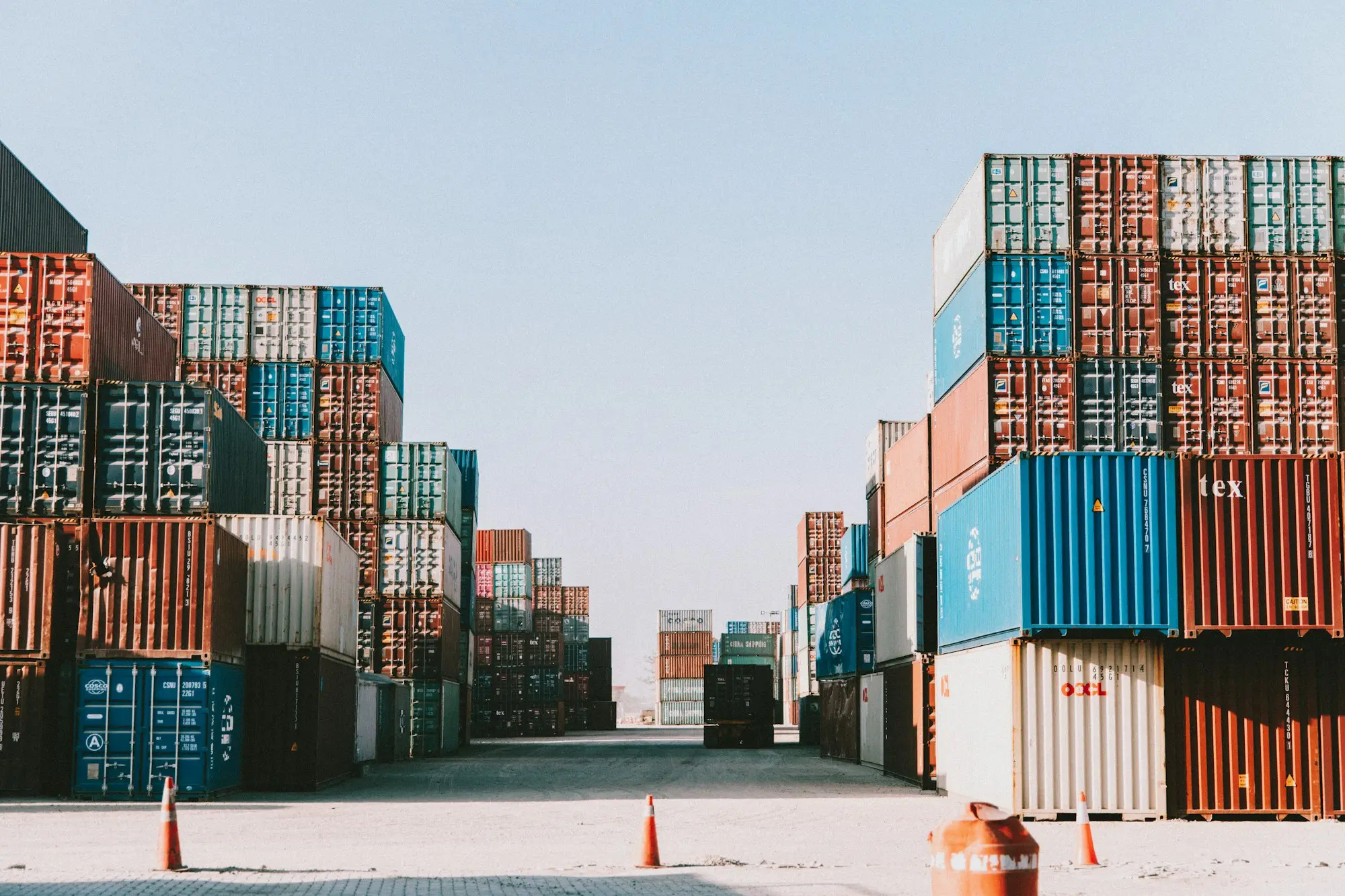 Stacks of shipping containers at a container terminal
